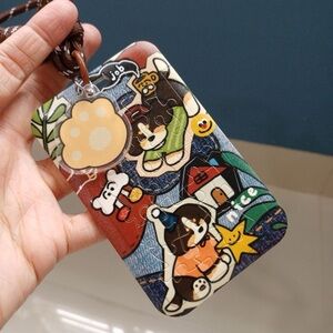 Cute dog Card Holder Keychain - denim print